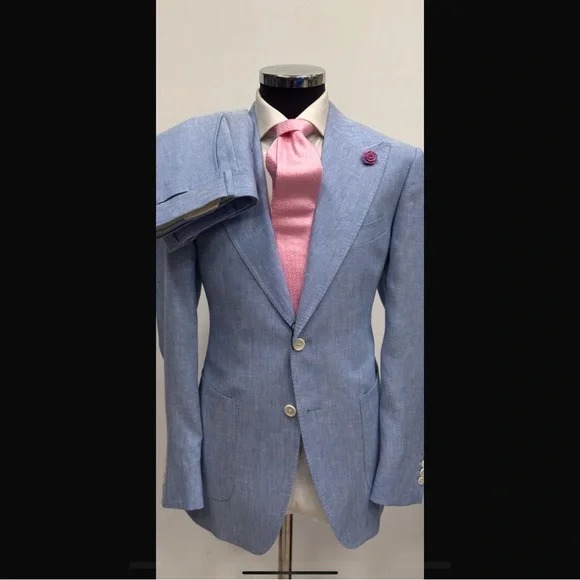 Sky blue linen suit